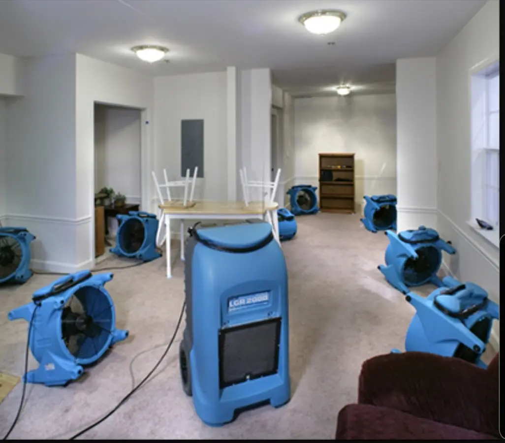 Air movers and dehumidifier setup for Water Extraction & Removal in Doral